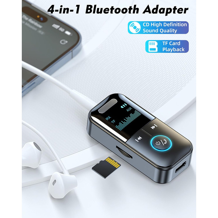 Розгалужувач Bluetooth Jack, Передавач адаптера телевізора 4 в 1, Роз'єм адаптера Bluetooth 5.4, Допоміжний адаптер Bluetooth, Адаптер Bluetooth для телевізора, для навушників, динаміків, стерео, автомобіля, телевізора, ноутбука