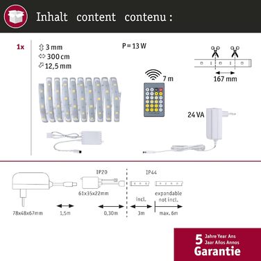 Світлодіодна стрічка MaxLED 250 Базовий набір 3м з покриттям IP44 11 Вт 810 лм регульована біла 24 ВА смуга з можливістю затемнення пластик 2700 K, 79877