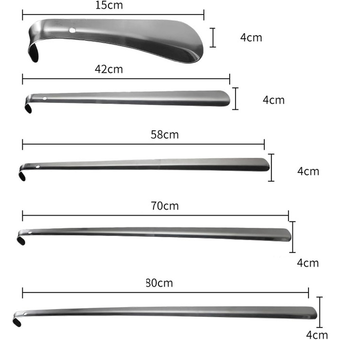 З нержавіючої сталі, Металевий ріжок для взуття, Дуже стабільний дизайн, Для подорожей - чоловіки, жінки, діти, люди похилого віку (5 розмірів) Нержавіюча сталь 80 см