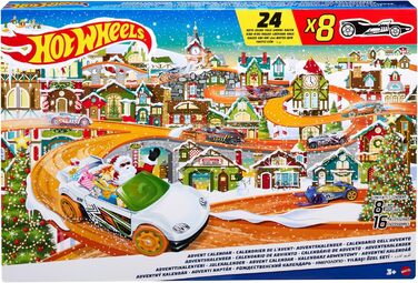 Календар Hot Wheels Advent Calendar - 8 машинок та 16 зимових аксесуарів за 24 пронумерованими дверцятами, включаючи ігровий килимок, для дітей, HKL74 Multicoloured - версія 1