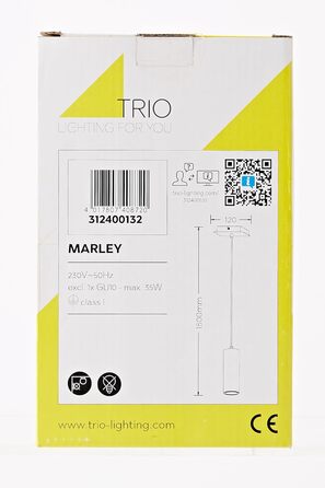 Підвісний світильник Trio Leuchten Marley 312400432, металевий чорний матовий, підвіска 4 лампи, крім 1 x GU10 (підвісна лампа 1 світло)