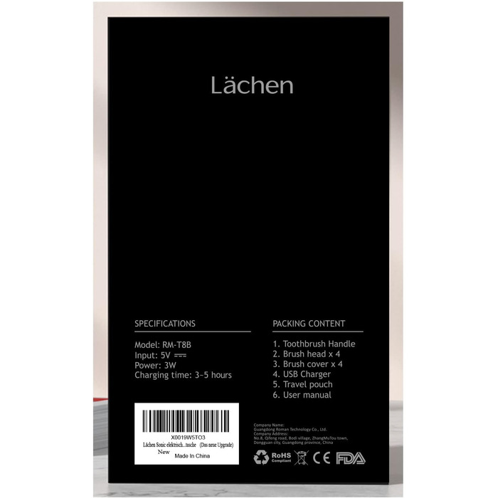 Електрична зубна щітка Lchen Sonic Зубна щітка Звукова зубна щітка - RM-T8B, з 4 щітками та таймером, 3 режимами та силою вібрації з дорожньою сумкою A-White