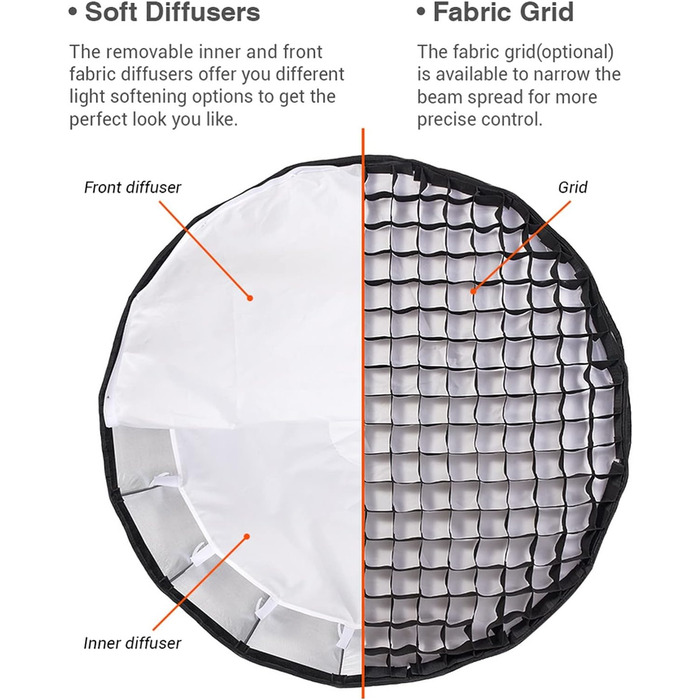Дюймів / 70 см Parabolic Softbox Bowens Mount, Parabolic Softbox з швидкознімним, з переднім і внутрішнім дифузором і решіткою SL-60W AD600BM VL150 UL150 SL150II Amaran 100 шт. 200D, 70 27.5
