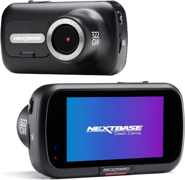 Відеореєстратор Nextbase 322GW, Full HD 1080p при 60 FPS, 2,5-дюймовий сенсорний екран, широкий кут 140, функція екстреного виклику SOS, G-сенсор, GPS, Bluetooth 4.2, інтелектуальний режим паркування, Швидкий - WiFi