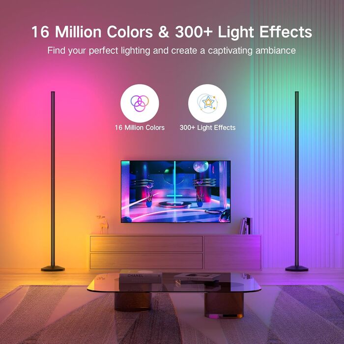 Світлодіодний торшер OUTON Smart, RGB WiFi затемнений торшер з пультом дистанційного керування, керування APP, сумісний з Alexa та Google Assistant, синхронізація музики, 300 сюжетних режимів, торшер для вітальні спальні чорний мат