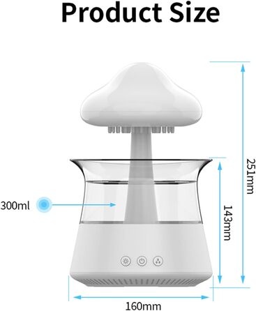 Зволожувач повітря дощова хмара, ароматерапевтичний дифузор для ефірних масел, настільний фонтанчик з мікрозволожувачем, для домашньої тумбочки, для сну, для розслаблення, для настрою (білий) Білий