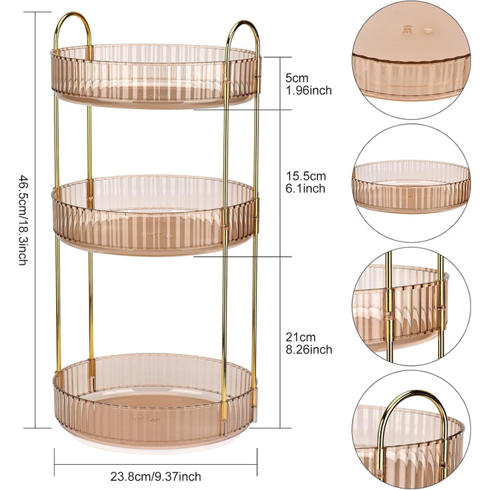 Косметичний органайзер Zoutpy 3 яруси Зберігання косметики Обертовий органайзер 360 Прикраса кухонного столу Багатофункціональний органайзер Бурштин