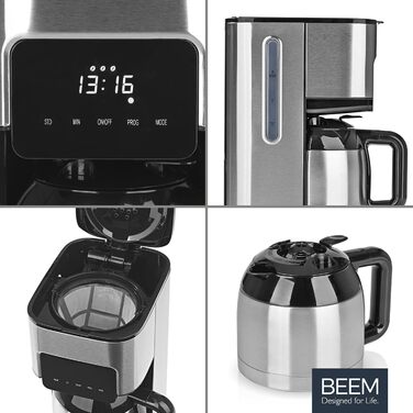 Кавоварка з фільтром BEEM FRESH-AROMA-TOUCH - Thermo Нержавіюча сталь 1 л термоглечик 24-годинний таймер 800 Вт Сенсорний дисплей На 4-8 чашок з вакуумним глечиком