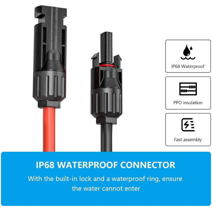 Подовжувач сонячного кабелю 2,5 м, 4 мм/6 мм 1-50 м Подовжувач сонячного кабелю, фотоелектричний сонячний кабель, з'єднувальний кабель сонячна вилка, водонепроникна вилка IP67 (12AWG/4 мм 2,5 м) 2,5 м 4 мм