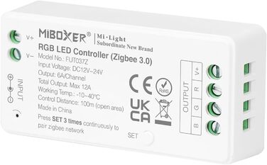 Диммер Milight Miboxer Zigbee3.0, одноколірний контролер світлодіодної стрічки, 12 В/24 В, сумісний із додатком Zigbee Storeo Echo / голосовим керуванням, (FUT037z)