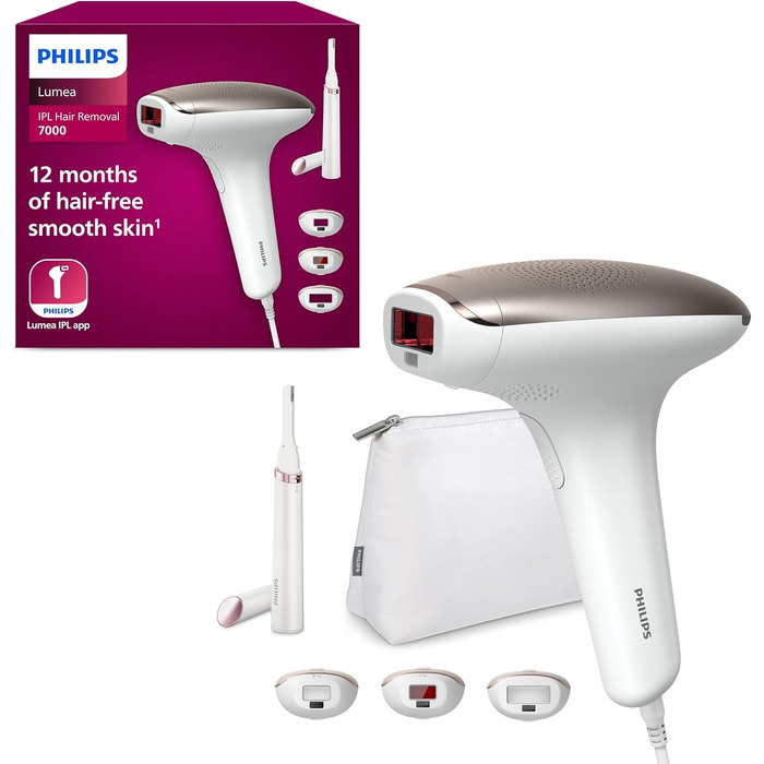 Пристрій для видалення волосся Philips Lumea IPL серії 7000 - Пристрій для видалення волосся з тримером Satin Compact Correction, 3 насадками для тіла, обличчя та зони бікіні (модель BRI923/00)