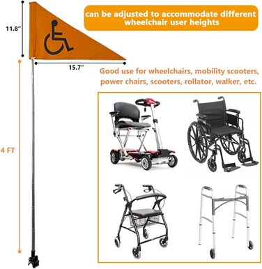 Прапорець для старших інвалідних візків для самокатів і ходунків, аксесуари безпеки, довжиною 1,2 м, розбірні (B)