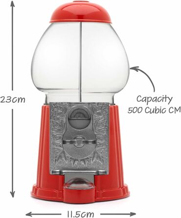 Ретро-монетний автомат для жувальної гумки - Диспенсер для цукерок - жувальна гумка машина круглі шоколадні цукерки, жувальна гумка, змішані закуски, горіхи, ласощі, зберігання монет, невеликий H23 см, червоний