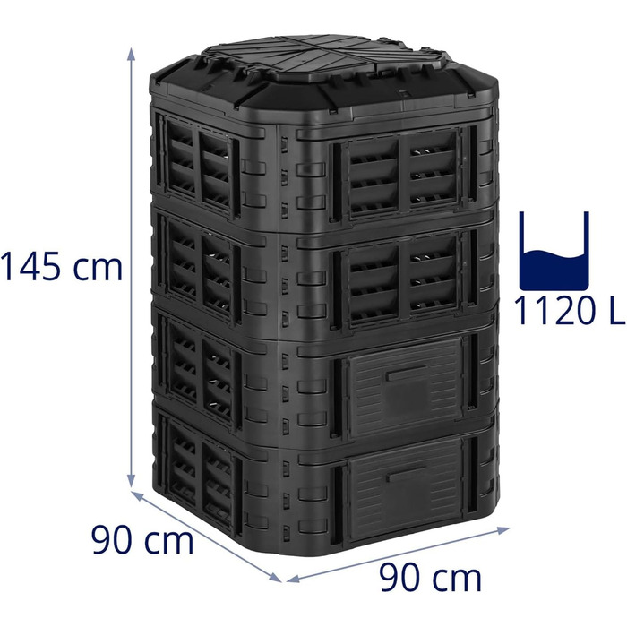 Садовий компостер 1120 л Крапельне зрошення Зрошення Вентиляція Швидкий компостер Компостер Пластиковий компостний контейнер Поліпропіленовий компостний контейнер Сад, 1120