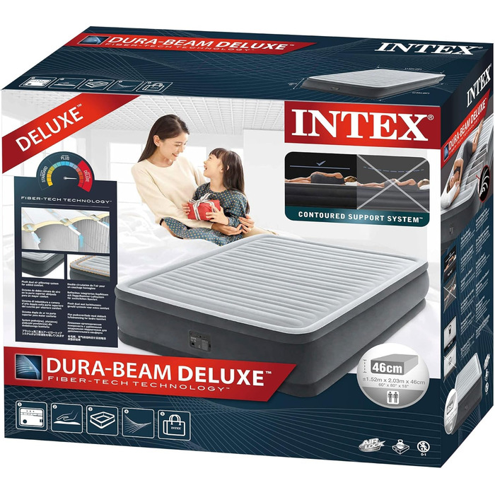 Надувне ліжко Intex Queen Comfort-Plush Dura-Beam з вбудованим електронасосом 64414NP одномісне