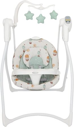 Гойдалка Graco Lovin Hug Swing з 6 швидкостями гойдання, музикою, 4 положеннями напівлежання та складною для зберігання, підходить від народження приблизно до 9 місяців (0-9 кг), Up & Away Fashion