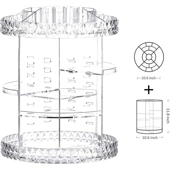 Органайзер для макіяжу, що обертається на 360 градусів, 7 рівнів, регульована коробка для зберігання косметики для губної помади та пензлика, акрилова косметична вітрина великої місткості для комода та ванної кімнати, transp Clear