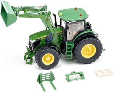 Трактор John Deere 7310R з фронтальним навантажувачем, зелений, метал/пластик, 132, на дистанційному управлінні, вкл. пульт дистанційного керування Bluetooth та аксесуари, можна керувати через додаток, французькою мовою З пультом дистанційного керування О