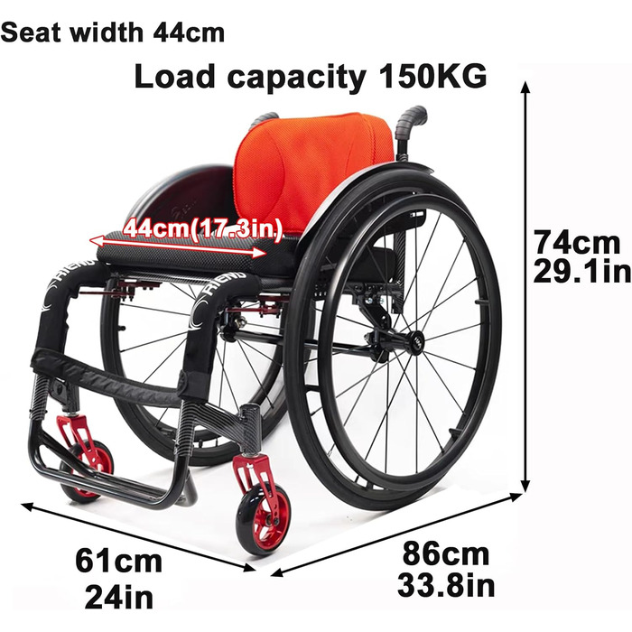 Спортивне інвалідне крісло Sunyongfly, складне алюмінієве інвалідне крісло, підходить для людей з обмеженими можливостями, людей з проблемами рухливості (розмір ширина сидіння 44 см)