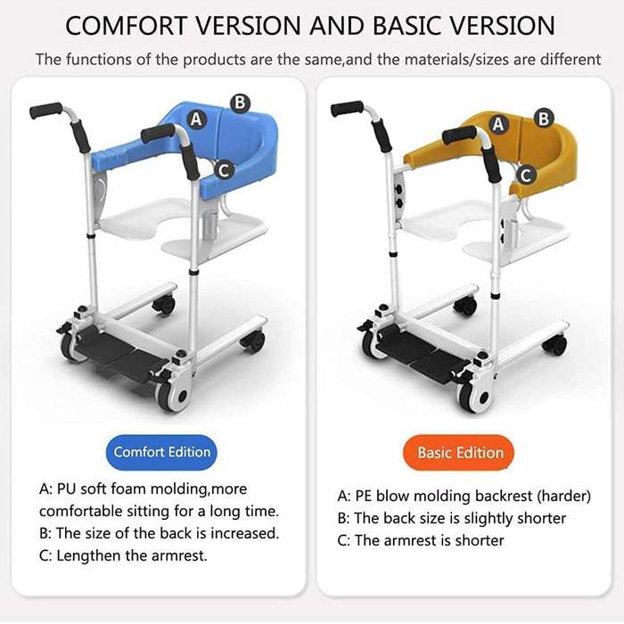 Крісло для перенесення пацієнта для дому, ручне крісло для ванної кімнати з розділеним сидінням на 180 для людей похилого віку, універсальне колесо 360, повітря для ванної кімнати 120 кг/265 фунтів (bl Базовий Ed Bl Базове видання