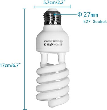 Фотолампа E27 45W 220V 5500K денне світло спіральна, енергозберігаюча лампа E27 лампочка для фотостудії Освітлення Відео освітлення 4x45W, 4 шт.