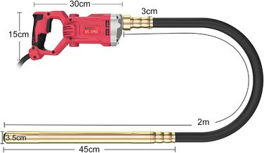 Електричний вібратор для бетону IMAYCC, внутрішній вібратор для пляшок потужністю 1500 Вт, вібраційний вібратор для бетону довжиною 2 м, швидкість валу перемішування 4200 об/хв