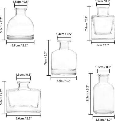 Маленькі скляні вази для прикраси столу Winter Shore Pack of 10 - Різні прозорі міні-вази для квітів - Маленькі вази для прикраси столу Vintage - квадратні, прямокутні, круглі, низькі та високі форми