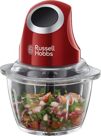 Електричний подрібнювач Russell Hobbs скляний контейнер з кришкою для зберігання Desire Red (500 мл, подрібнювач овочів, блендер, мульти-& універсальний подрібнювач овочів, фруктів і м'яса) 24660-56