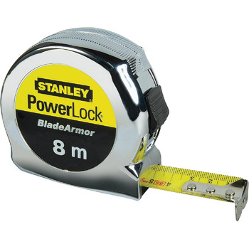 Рулетка Stanley Micro Powerlock (довжина 8 м, фіксатор, перемотування, затискач для ременя, хромована, захисне покриття Mylar) 0-33-527 8м