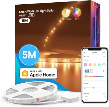 Працює з Apple HomeKit, Wi-Fi Led Strip, Smart RGBWW Strip, сумісними з Alexa та Google, для дому, вечірки, Різдва SMART та для HomeKit 5M, 5m