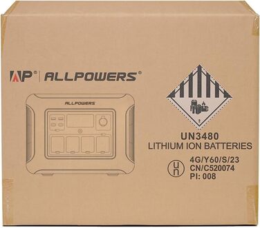 Портативна електростанція ALLPOWERS R1500, батарея LiFePO4 1152 Втгод із сонячним генератором змінного струму потужністю 1800 Вт (пікова потужність 3000 Вт), безшумне мобільне аварійне джерело живлення 43 дБ для подорожей у саду для вечірок і кемпінгу