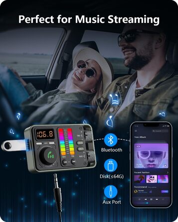 Автомобільний FM-передавач LENCENT Bluetooth 5.3, швидкий автомобільний зарядний пристрій PD20W QC18W, радіо Автомобільний адаптер Bluetooth з подвійними мікрофонами для гучного зв'язку, Siri та Google, U-диск/3.5 мм AUX, високі та низькі частоти Hi-Fi