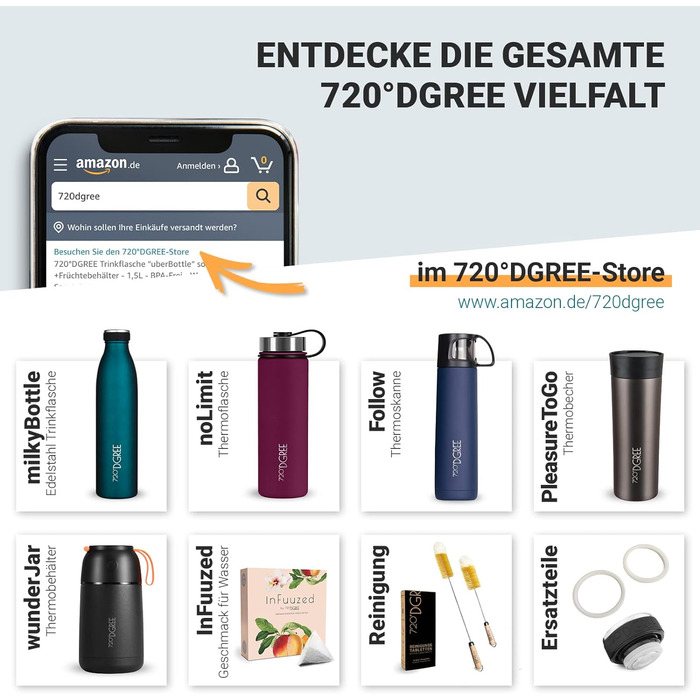 Пляшка для води 720DGREE 1л Sport 'uberBottle softTouch Sieb - BPA-Free - Пляшка для води для універу, роботи, фітнесу, велосипеда, активного відпочинку, роботи - спортивна пляшка з тритану - легка, ударостійка, багаторазова (1000 мл, 35 білосніжка бузок 