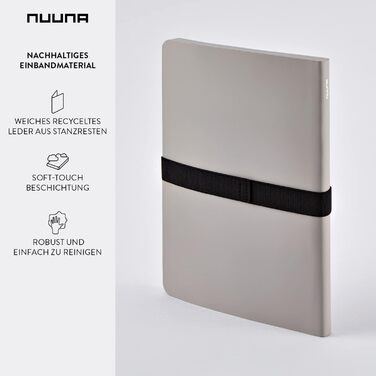 Ноутбук Nuuna A5 Не білий L Світлий - Сірий 176 сірих сторінок 120 г преміального сірого паперу з пером і тримачем для смартфона Гелева ручка біла екологічно чисто вироблено в Німеччині