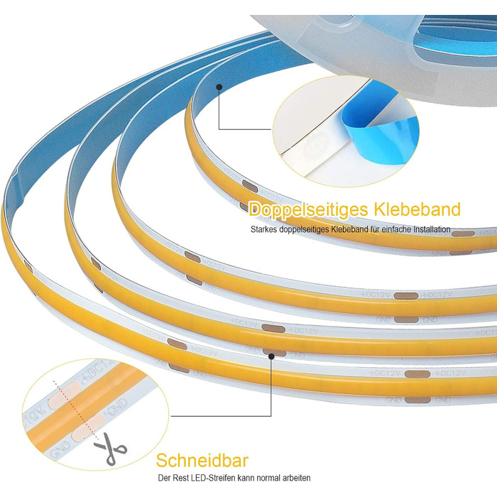 З можливістю затемнення COB Тепла біла 3000K гнучка світлодіодна стрічка високої щільності з диммером і блоком живлення, 2560 світлодіодів 12 Вт/м DC24V світлодіодна стрічка для спальні, кухні, домашнього декору своїми руками, 5M Wi-Fi