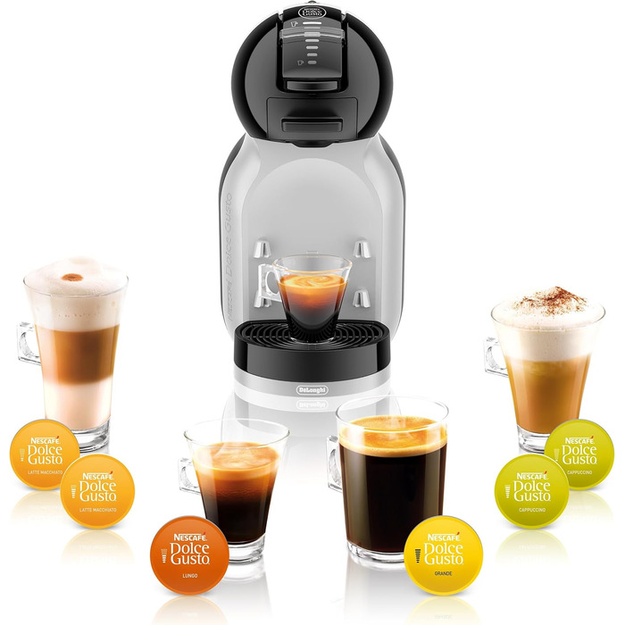 Капсульна кавоварка NESCAF De'Longhi EDG 155.BG Dolce Gusto Mini Me (для гарячих і холодних напоїв, тиск насоса 15 бар, резервуар для води 0,8 л) чорний / арктичний сірий