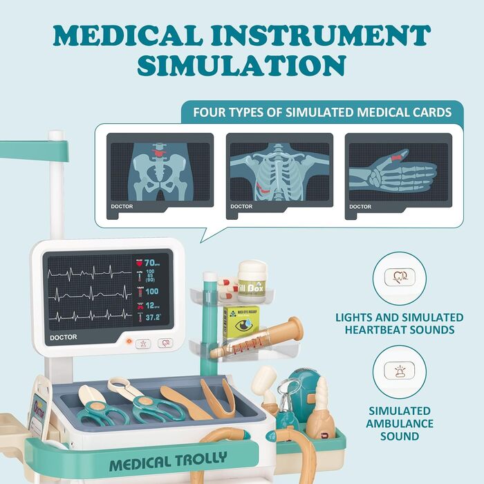 Іграшковий набір дитячого лікаря, 26 аксесуарів медичний візок прикидатися ігровий набір, рольова гра навчальна іграшка подарунок для малюків хлопчиків і дівчаток