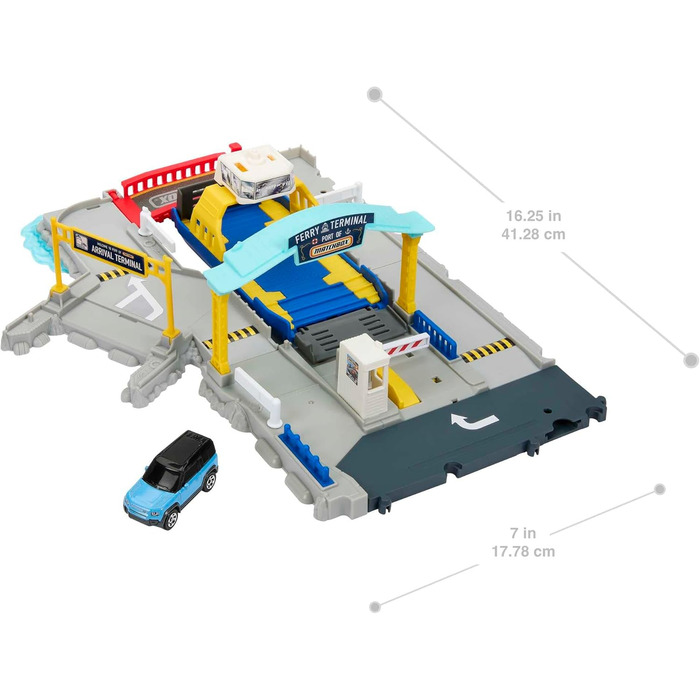 Ігровий набір Matchbox Cars, Поромний порт, висувний пором на колесах, функції активуються машинками та дітьми, включає 1 Land Rover, HMH29