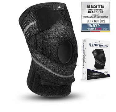 Силіконове кільце BLACKROX Knee Brace GENUSHOCK Sport Чоловіки Жінки Фітнес Бічні стабілізатори Спортивні бандажі для колін Стабілізовані наколінники для носіння праворуч і ліворуч (один розмір, чорний/чорний) One size Чорний / Чорний