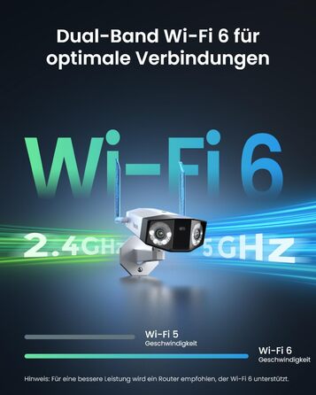 МП Wi-Fi 6 зовнішня камера спостереження з панорамним оглядом 180, відстеженням руху, Wi-Fi камера з подвійним обєктивом на відкритому повітрі, кольорове нічне бачення 30 м, запис 24/7, виявлення AI, IP67, 3 WiFi, 16