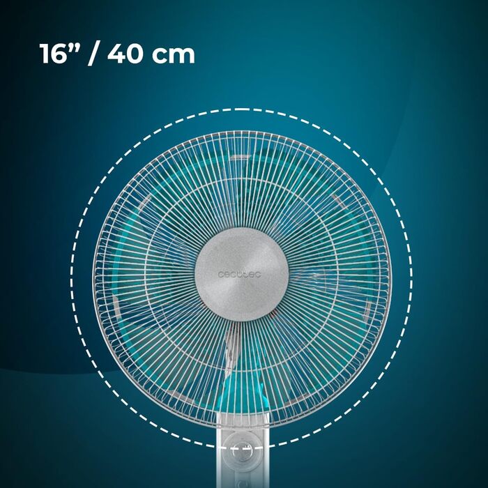 Вентилятор на підставці Cecotec EnergySilence 610 Max Flow 70 Вт, діаметр 16 дюймів, 4 швидкості, 2-годинний таймер, коливання 90, регульований кут нахилу, регульована висота