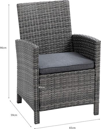 Крісло greemotion Poly Rattan Ticino, Садове крісло з подушками, 65 x 90 x 59 см, Сірий