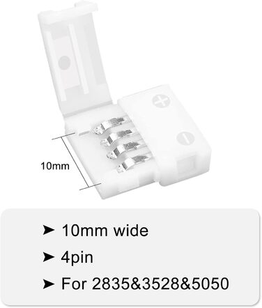 Контактний роз'єм для світлодіодної стрічки, роз'єм RGB 8 мм світлодіодна стрічка Швидкий роз'єм, для світлодіодної стрічки SMD 3528 RGB шириною 8 мм (10 мм 4-контактний), 20 шт., 4-