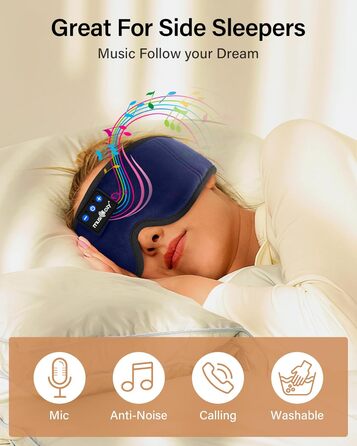 Навушники для сну Bluetooth Eye Mask для тих, хто спить на боці, навушники Musicozy Sleep Mask із вбудованим мікрофоном і динаміками, мяка маска для сну для подорожей/дрімоти (блакитний)