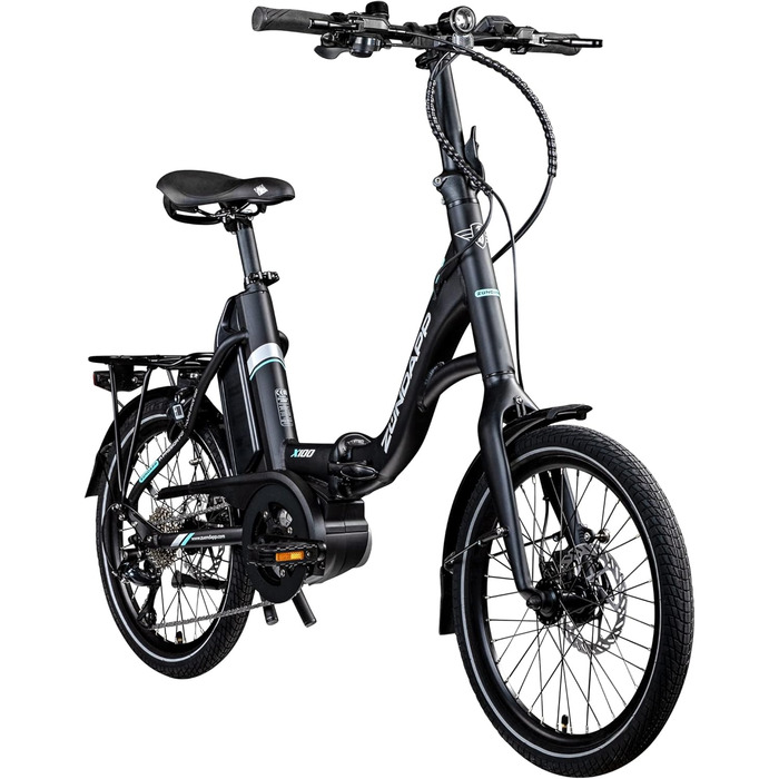 Дюймовий складаний велосипед для чоловіків та жінок 150-190 см Bosch Ebike середній двигун з 9-швидкісною втулкою Електричний велосипед 400 Вт батарея складаний велосипед 45 см чорний/бірюзовий, 100 E Bike 20-