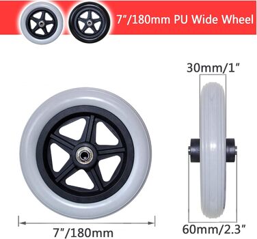 Частини змінних коліс для коліс колісних, захист від проколів шин інвалідного візка, сірий, 150 мм/180 мм/200 мм змінні колеса для інвалідного візка, стійкі до стирання, універсальні 7 дюймів/180 мм (вузькі), 2