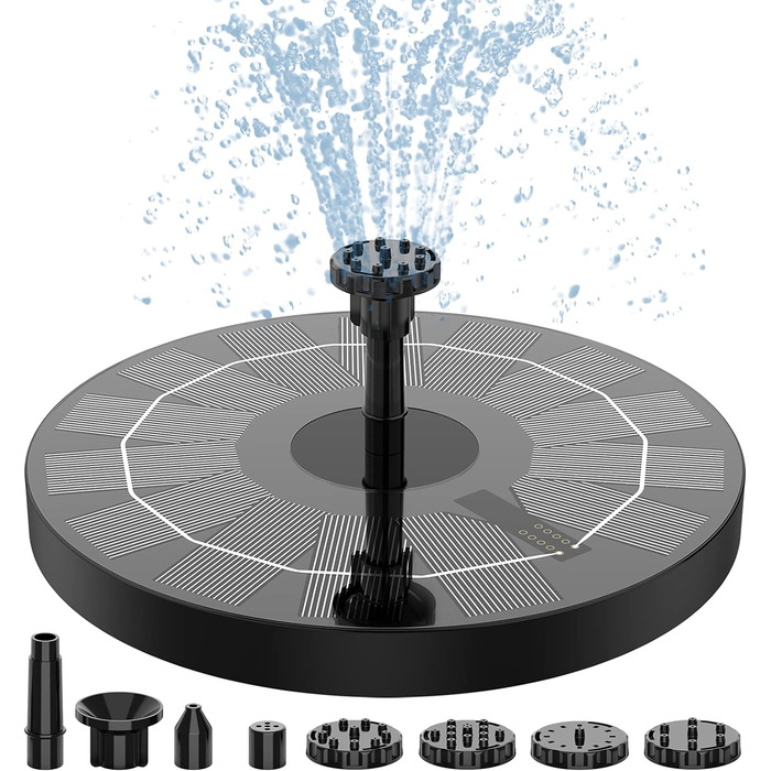 Сонячний фонтан AISITIN для вулиці, сонячний фонтан 2,5 Вт для вулиці з 6 ефектами розпилення, сонячний насос для ставка з 4 опорними стрижнями Сонячний плаваючий фонтанний насос для саду, ставка, ванни для птахів, води