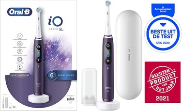 Електрична зубна щітка Oral-B iO 8 Double Pack з революційною магнітною технологією та мікровібраціями, 6 програмами чищення, кольоровим дисплеєм та дорожнім кейсом, чорний онікс/фіолетовий аметрін