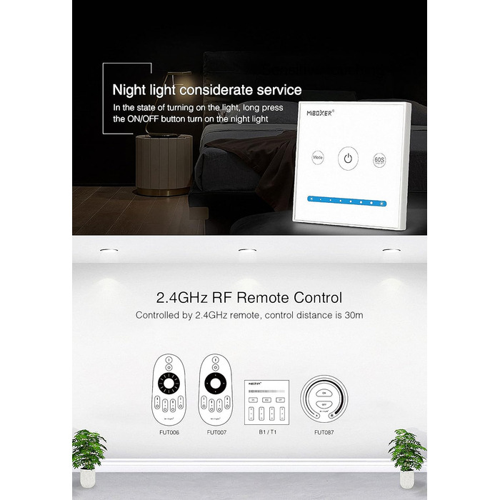 Контролер Miboxer Milight Настінний контролер MiLight TOUCH P1 для білого диммера від 12-24В до 5А для світлодіодної продукції