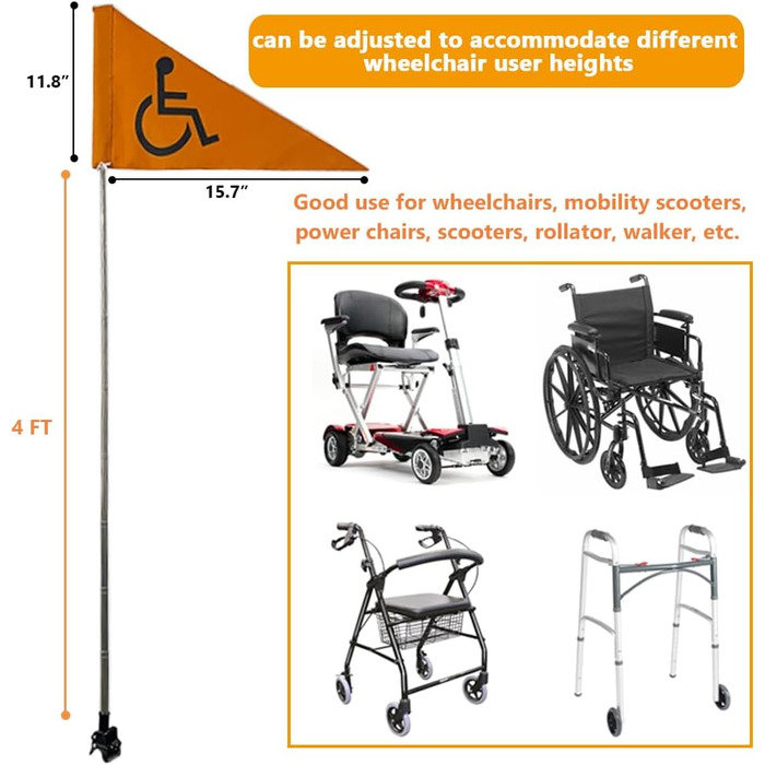 Прапорець для старших інвалідних візків для самокатів і ходунків, аксесуари безпеки, довжиною 1,2 м, розбірні (B)